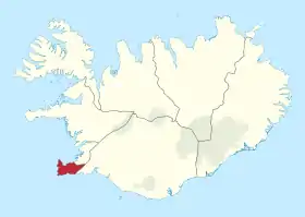 着色部が南西アイスランド地方(アイスランド南部半島地方)
