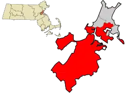 ボストン市の位置(マサチューセッツ州)の位置図