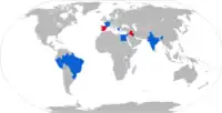 シュペル530の運用国（2015年現在）青は現役、赤は退役した国