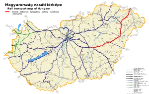 ソルノク - デブレツェン - ニーレジハーザ - ザーホニ線の路線図
