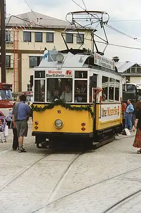 ウルム市電(ウルム)で動態保存されているバーデン=バーデン市電の車両(1997年撮影)