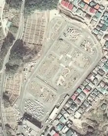 田上自動車学校上空の航空写真(1974年撮影、国土交通省 国土地理院 地図・空中写真閲覧サービスの空中写真を基に作成)