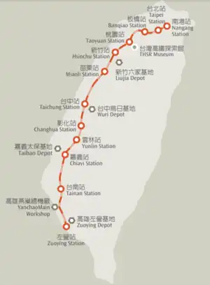 台湾高速鉄道路線図