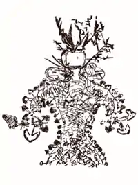 タッシリのマタレン・アマザール(Matalem-Amazar)と呼ばれる壁画(同・再描画)では、手にキノコを持ち、またキノコが体を取り囲んでいる。