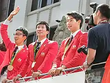 2016年10月7日に東京都中央区日本橋で行われた、2016リオデジャネイロオリンピック・パラリンピック日本代表選手団パレードに参加した桐生祥秀(左から2人目)