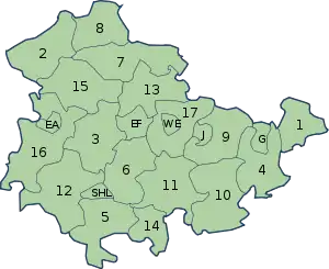 郡と独立市の区分図