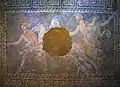 The mosaic of the third chamber, representing the Abduction of Persephone by Pluto (ギリシア語: Πλούτων, Ploutōn)