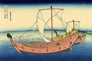 葛飾北斎画『富嶽三十六景 上總ノ海路』の木更津船(五大力船)