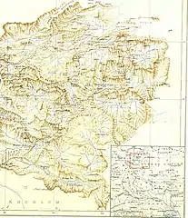 セシル・ローリング（英語版）作の1905年の地図。右下の広域図では、ラナク・ラに国境線が引かれている。