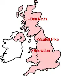 Outline map showing the location of the three peaks.