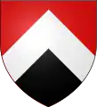 ティアスト・パー・シェブロンTierced per chevron, gules, argent and sable