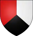 パーティ・パー・ポール・リバースドParty (Tierced) per pall reversed Gules, Argent and Sable