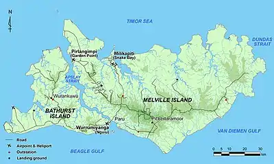 ティウィ諸島の地図