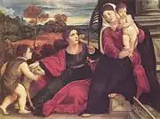 ティツィアーノ・ヴェチェッリオ, The Virgin, the Child, Saint Agnes and Saint John the Baptist, mid-16th c.
