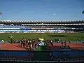 選手入場時。バックスタンド1階にはフロンターレサポーターによるビッグフラッグが掲示中。