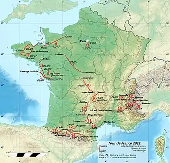 Map of 2011 Tour de France