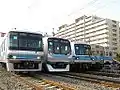 2007年の撮影会。左から07系、05系A-train、同初期車、5000系ステンレス車、同アルミ車。