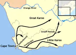 トレックボーアの進行を示す地図(1700-1800)