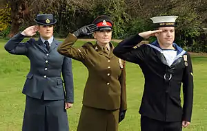 イギリス軍の挙手の敬礼。左より空軍・陸軍・海軍