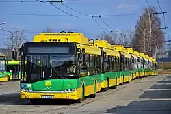 トロリーノはポーランド各都市のトロリーバスに導入されている（ティヒ、2014年撮影）