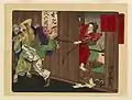 辮髪を引っ張る日本の遊女(1881年、月岡芳年 筆)