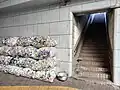 北西角の階段を橋の下から望む。