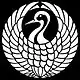 鶴丸(新バージョン、下記参照)と社名(英語)のロゴ(左)。なお、鶴丸(鶴の丸)とはもともと家紋の一種で、右のようなものである。