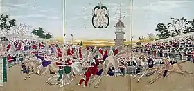 東京招魂社内外人競馬図(靖国神社の競馬）　1871年(明治4年)