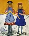 『青いエプロンの2人の少女』1904-05年。油彩、キャンバス、115.5 × 93 cm。ムンク美術館。