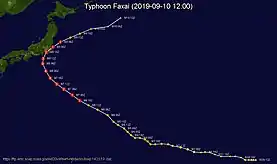 令和元年房総半島台風の進路図
