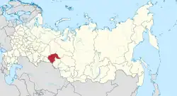 ロシア内のチュメニ州(自治管区を除く)の位置の位置図