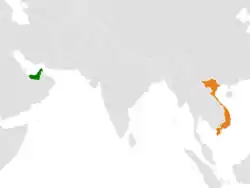 United Arab EmiratesとVietnamの位置を示した地図