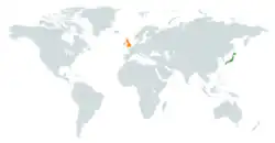 日本とイギリスの位置を示した地図
