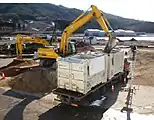 岩手県大槌町から静岡市への木くず搬出風景(震災当時の山田町処理施設にて)