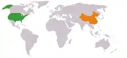 USAとChinaの位置を示した地図
