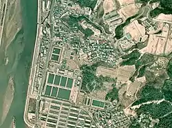 1974年の牛田浄水場周辺。現在の新牛田公園は元々浄水場敷地だった。