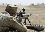伏射の姿勢でDMRを構える海兵隊員