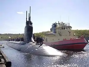 USS Connecticut (SSN-22) departing on her first scheduled deployment on 2002-05-01.