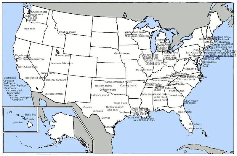 アメリカの音楽スタイルの地図