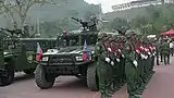 式典に参加するワ州連合軍の東風 EQ2050と兵士(2017年1月28日)