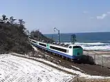 羽越本線を走行する特急「いなほ」485系3000番台 小砂川駅 - 上浜駅間（2014年3月）