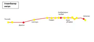 ウランバートル地下鉄計画の路線図