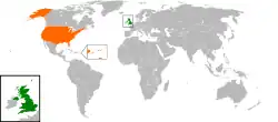 イギリスとアメリカ合衆国の位置を示した地図