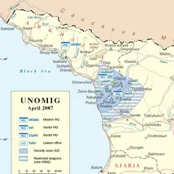 国連の防護圏を表した地図。ガリはこの圏内に位置する。