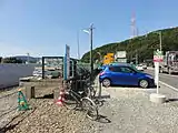 2013年3月15日までの代行バス停留所。その後代行バスのりばは駅正面（画像右奥）に移設された。（2012年9月）