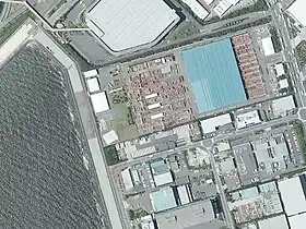 同ヘリポートの航空写真（白い斜め◇の部分がヘリパッド・2019年）国土交通省 国土地理院 地図・空中写真閲覧サービスの空中写真を基に作成