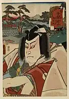 「花くらべ手習鏡ノ内　松王丸」　四代目中村歌右衛門の松王丸。「車曳」の場面。三代目豊国画。