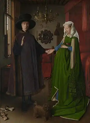 『アルノルフィーニ夫妻』ヤン・ファン・エイク1434板、油彩81.8 × 59.7 cmナショナル ギャラリー(ロンドン)