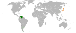 VenezuelaとJapanの位置を示した地図
