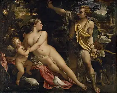 アンニーバレ・カラッチ『ヴィーナスとアドニス、キューピッド』(1590年頃)
